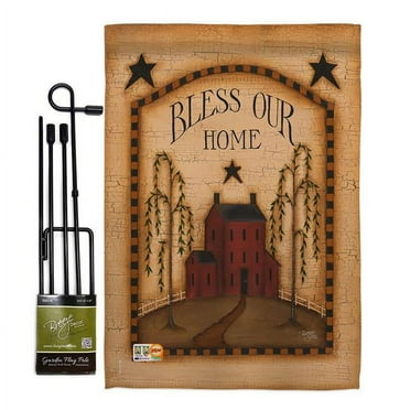 Breeze Decor BD-SH-GS-100073-IP-BO-D-US18-SB 13 x 18.5 in. Classic Bless Our Home Inspirational Sweet Impressions Decorative Vertical Double Sided Garden Flag Set with Banner Pole