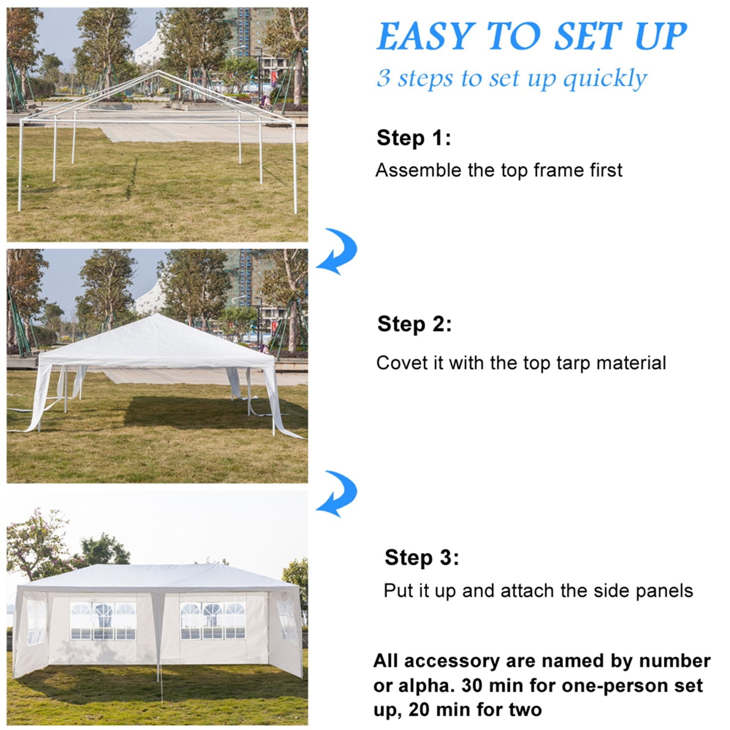 Canddidliike 3 x 6M Sun Protection Gazebo Waterproof Tent, Four Sides Tent with Spiral Tubes for Household Wedding Party