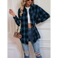 thumbnail image 4 of Womens Button Down Flannel Shirts Long Sleeve Plaid Shackets Business Casual Blouse Top Blue S, 4 of 7