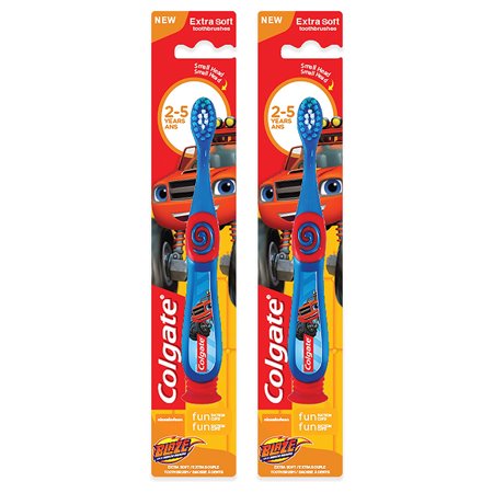 Pack of (2) Colgate Kids Blaze Toothbrush with Soft Bristles and Suction Cup Holder, Assorted Colors