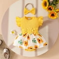 thumbnail image 2 of HCNTES Toddler Baby Girls Daily Loungewear Wear Breathable Short Sleeve Romper Matching Elastic Bottoms Children Kids Girls Summer 2PCS Outfits Set(Yellow,6-9 Years), 2 of 9