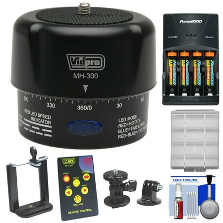 Vidpro MH-300 360-Degree Time-Lapse Photography Motorized Pan Head with Remote + iPhone/Smartphone Holder + Adapter for GoPro Cameras + Batteries/Charger Kit Vidpro MH-300 360-Degree Time-Lapse Photography Motorized Pan Head with Remote + iPhone/Smartphone Holder + Adapter for GoPro Cameras + Batteries/Charger Kit