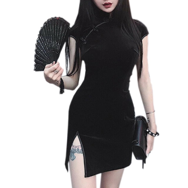 Lucakuins mujeres chinas Qipao Suede brillante Mini vestido cierre Split Club fiesta ceñido al cuerpo vestido Lucakuins s-L