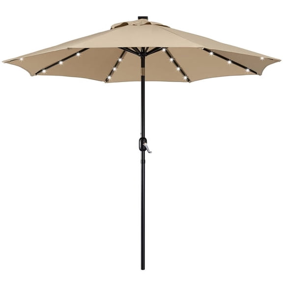 Yaheetech 9ft Solar LED Lighted Patio Umbrella with 8 Ribs Tilt and Crank Tan