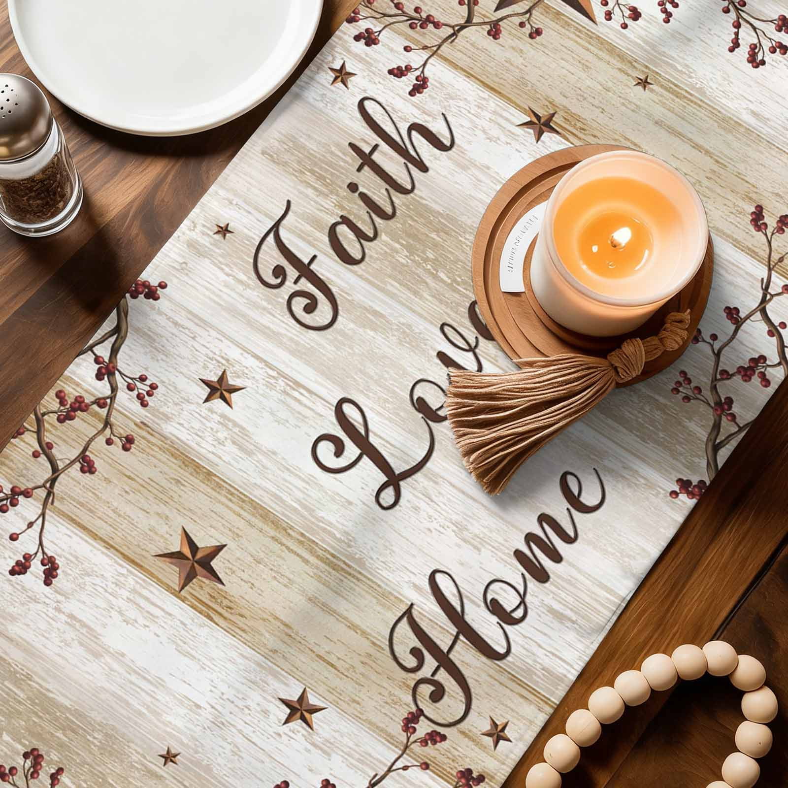 Texas Star Brown Cotton Linen Table Runner for Dining Kitchen, Farmhouse Retro Branches Wooden Grain Wedding Outdoor Party Tablerunners, Dresser Scarf Coffee Tablecloth Runners 13x48 Inches