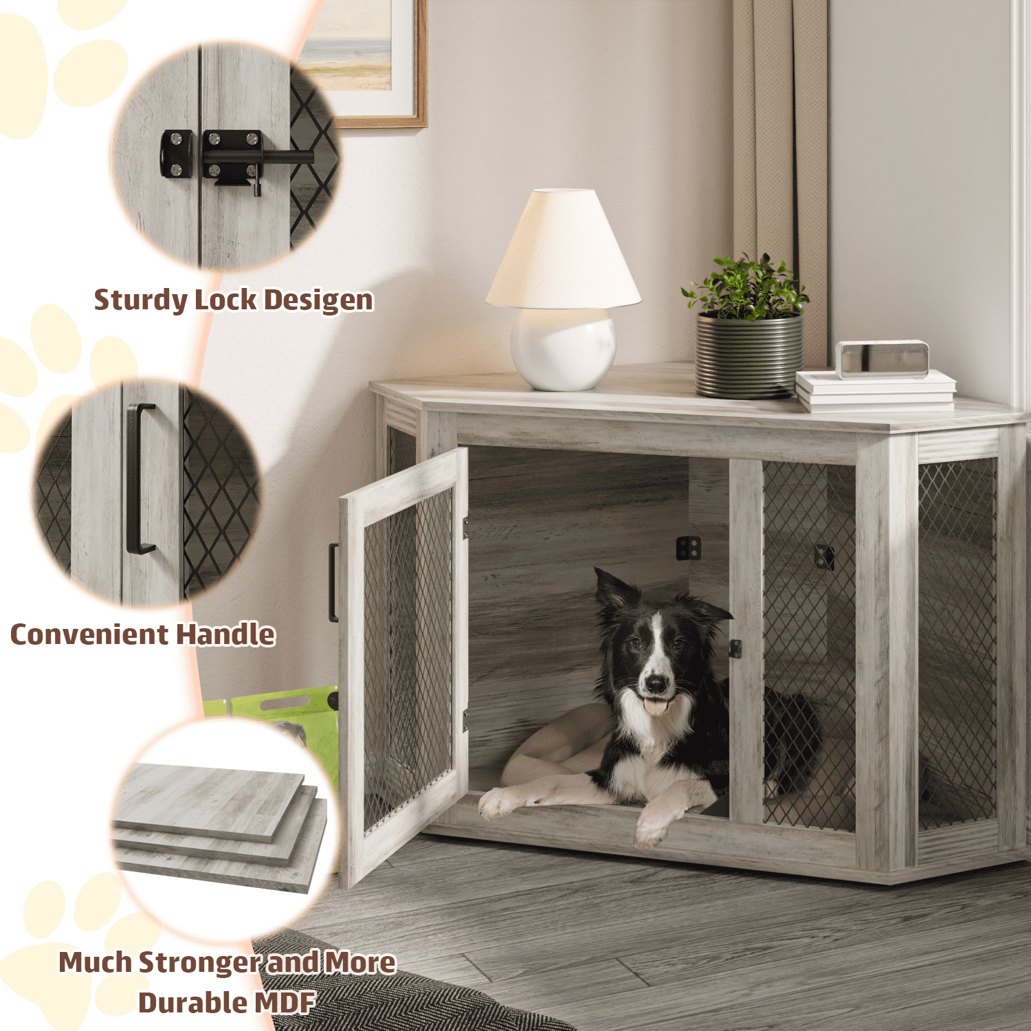 Bossin 52"Corner Dog Crate Furniture，Wooden Dog Kennel Indoor Furniture，Decorative Dog Crate, Dog Kennel TV Stand End Table for Small to Large Dogs