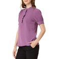 thumbnail image 5 of INSPIRE CHIC Women's Ruffled Button Down Shirt Short Sleeves Solid Work Office Blouse S Purple, 5 of 8