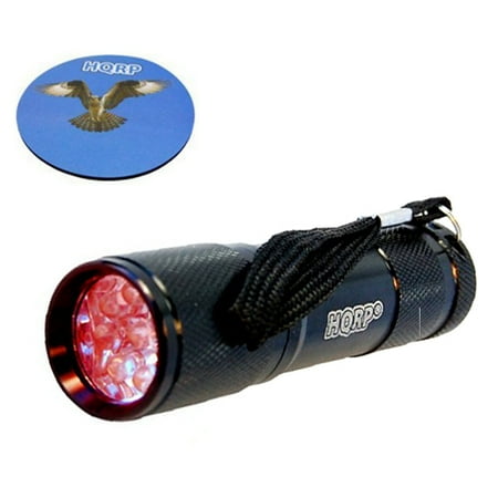 Personal Rescue Light HQRP 9 LEDs Pocket / Portable Red Light Flashlight for Rescue of Trapped Sea Turtles or Turtle Hatching Surveillance plus HQRP Coaster ()