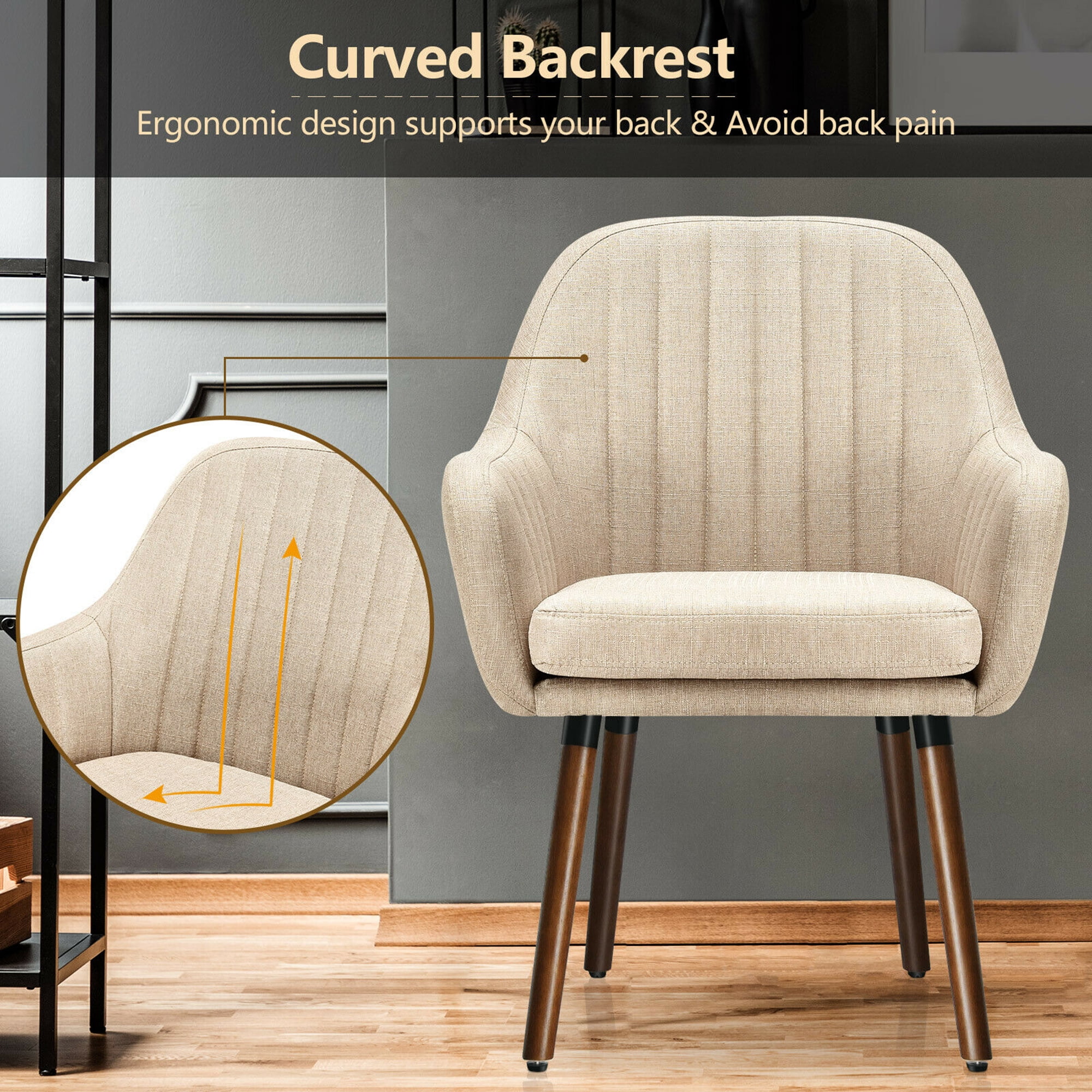 Gymax Set of 2 Accent Chairs Fabric Upholstered Armchairs w/Wooden Legs Beige