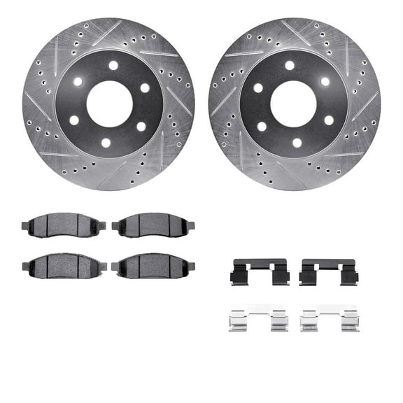 Dynamic Friction Company Front Brake Rotors-Drilled and Slotted-Silver with 5000 Advanced Brake Pads includes Hardware 7512-67112