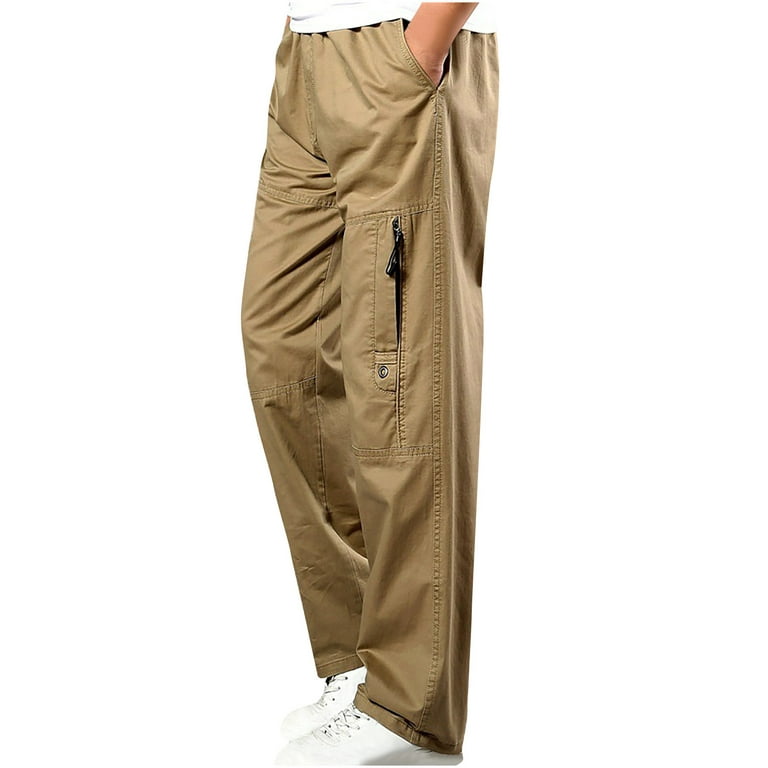 Xysaqa Men's Casual Cargo Pants, Mens Big & Tall Loose Fit Straight Leg  Pants Lightweight Cotton Outdoor Work Pants with Zipper Pockets M-5XL