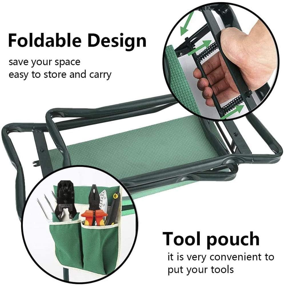 Garden Kneeler  with Upgraded Thicken Kneeling Pad and 1 Large Tool Pouch, Foldable Stool 330lb Capacity-Protects Your Knees