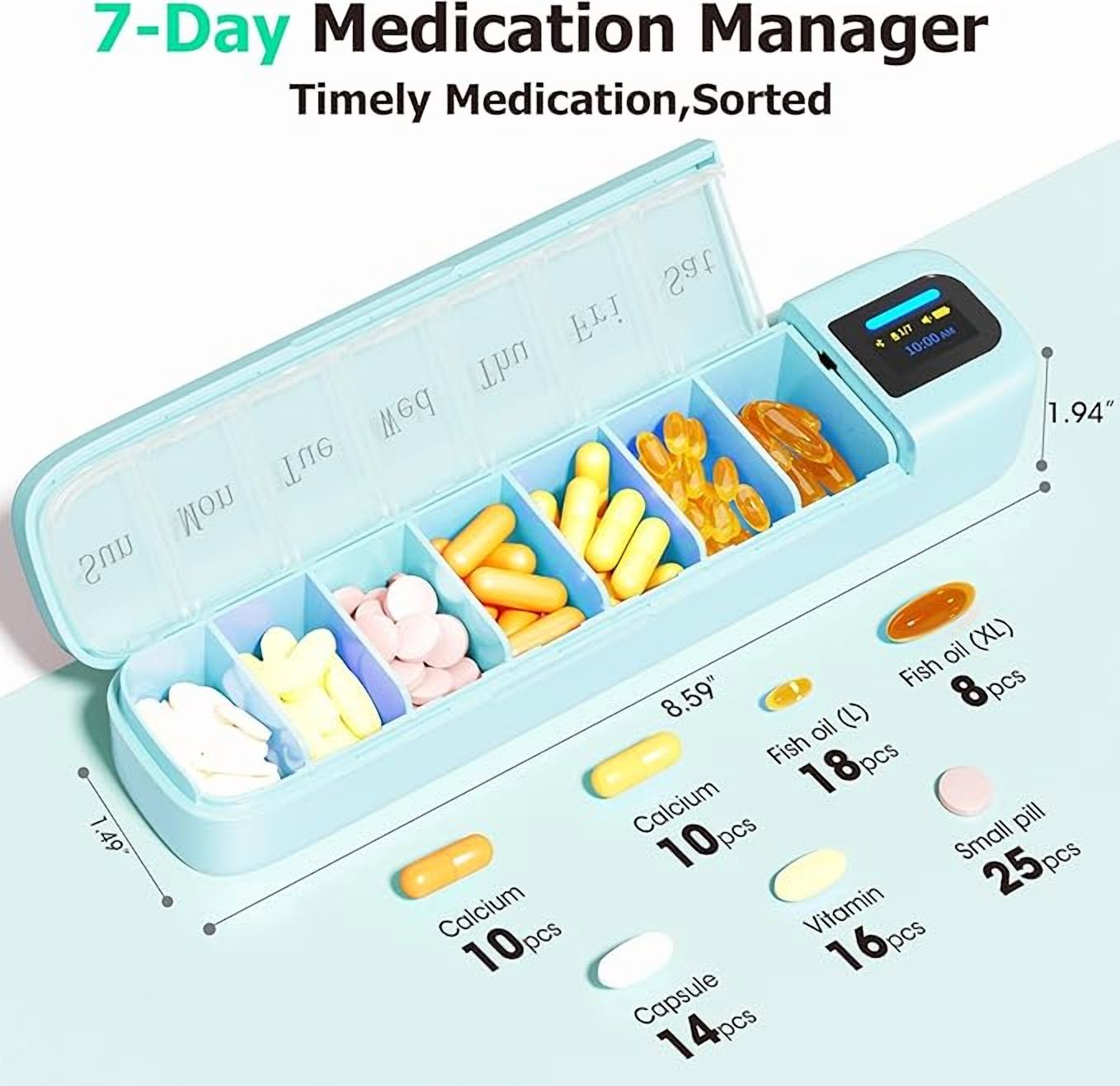 Smart Pill Organizer with Alarm, Bluetooth Daily Once a Day Pill Box 7 Day with APP, Weekly Travel Pill Case, Portable Pill Reminder for Medicines, Supplements and Vitamins(Green)