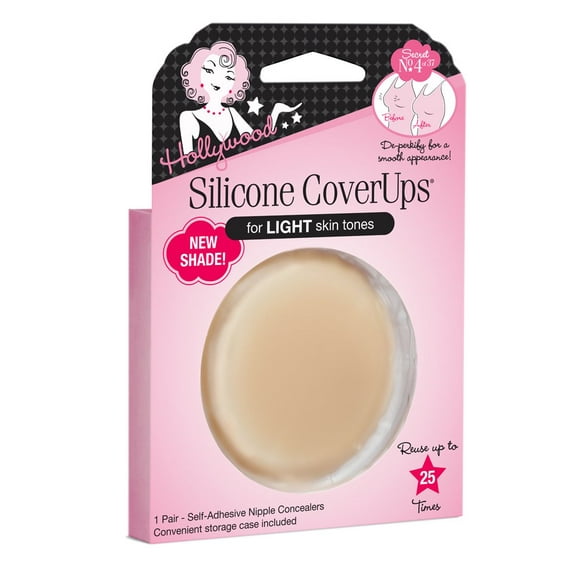 Hollywood Fashion Secrets Silicone Coverups, Hypoallergenic, Reusable, Washable, Gentle on Skin, Ultra Thin, Self Adhesive, Light Shade, 1 Pack