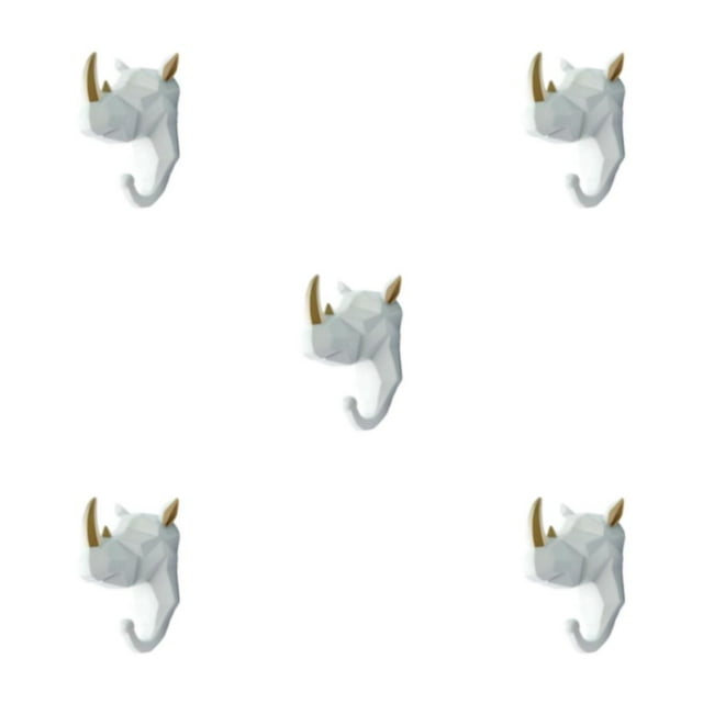 Decodeary Resin Key Hook Durable And Functional Addition To Home Resin Elephant Head Animal Wall Mounted Hook Animal Head Key Hook White gold (rhino) 5Set