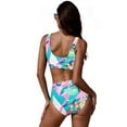 thumbnail image 3 of Eloshman Ladies Swim Bikini Sets Sleeveless Swimwear Leaves Print Stretch Swimsuit Two Piece Women Casual Bra Push Up Floral Printed Pink XL, 3 of 3