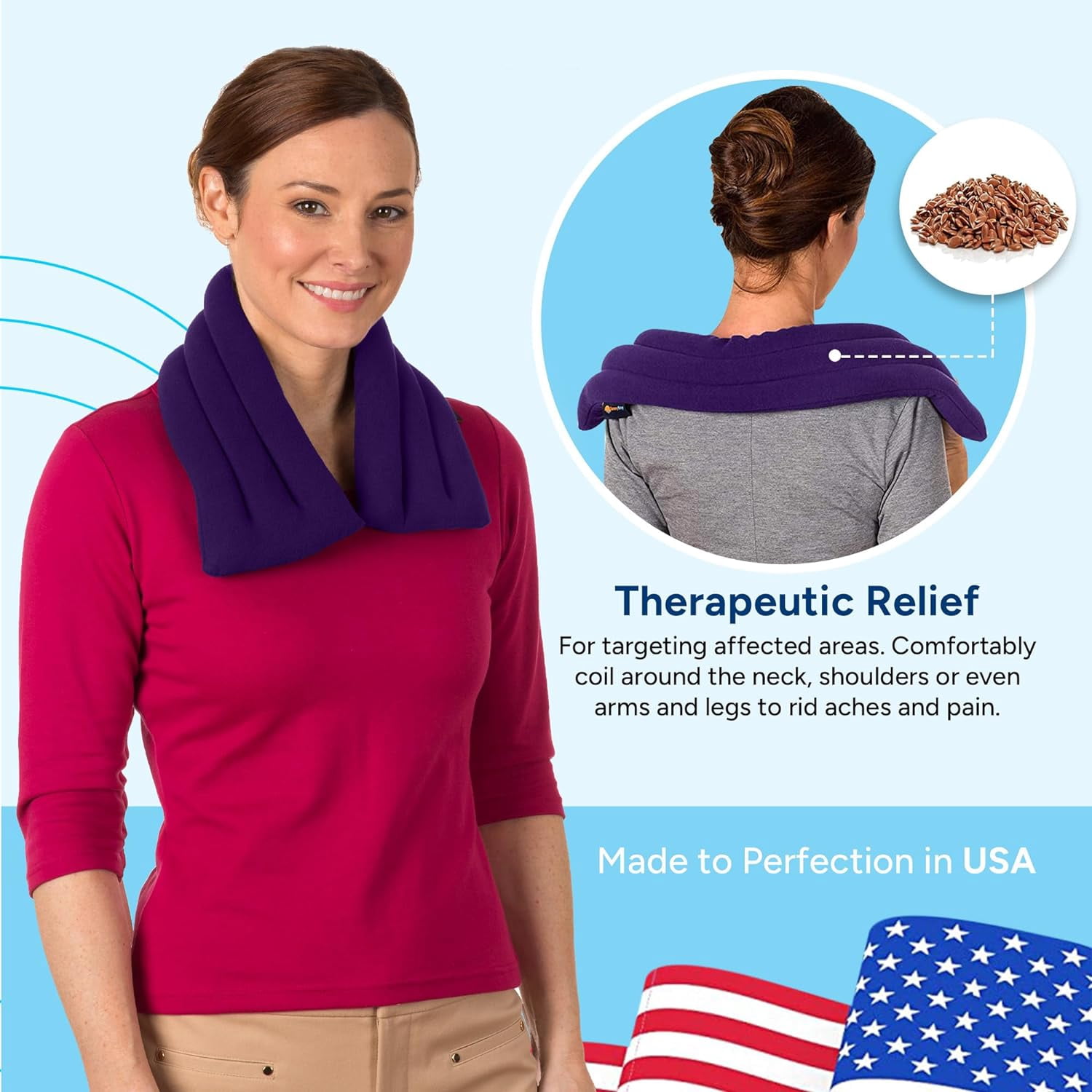 SunnyBay Microwave Heating Pad, Microwavable Heated Neck and Shoulder Wrap for Moist Hot or Cold Therapy, Lightly Weighted with Moldable Flaxseed, Cotton and Fleece Surface, 26x6 Inches, Purple