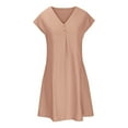 thumbnail image 3 of Robe d'Été pour Femmes 2024 Mode Grande Taille Col en V Décontractée à Boutons Manches Courtes Mini Robe 50 % de Réduction!, 3 of 5