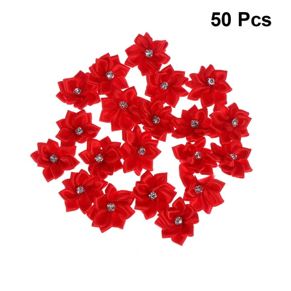ROMANSENTIAL Red Nine-Petal Flower Shaped Accessories 50Pcs for DIY and