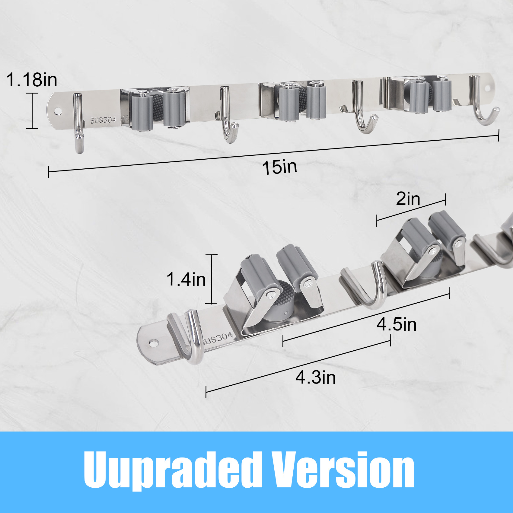 Yoleto 2-Pack Stainless Steel Mop and Broom Holder Wall Rack photo 6