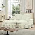 thumbnail image 2 of Newest Elegant Large Two Seater Modular L Shaped Sofa Couch, Flared Arms, Removable Ruffles Pleats Skirts, Spindle Legs,Comfy Chenille Loveseat Sofa, Movable Ottoman,Beige White, 2 of 20