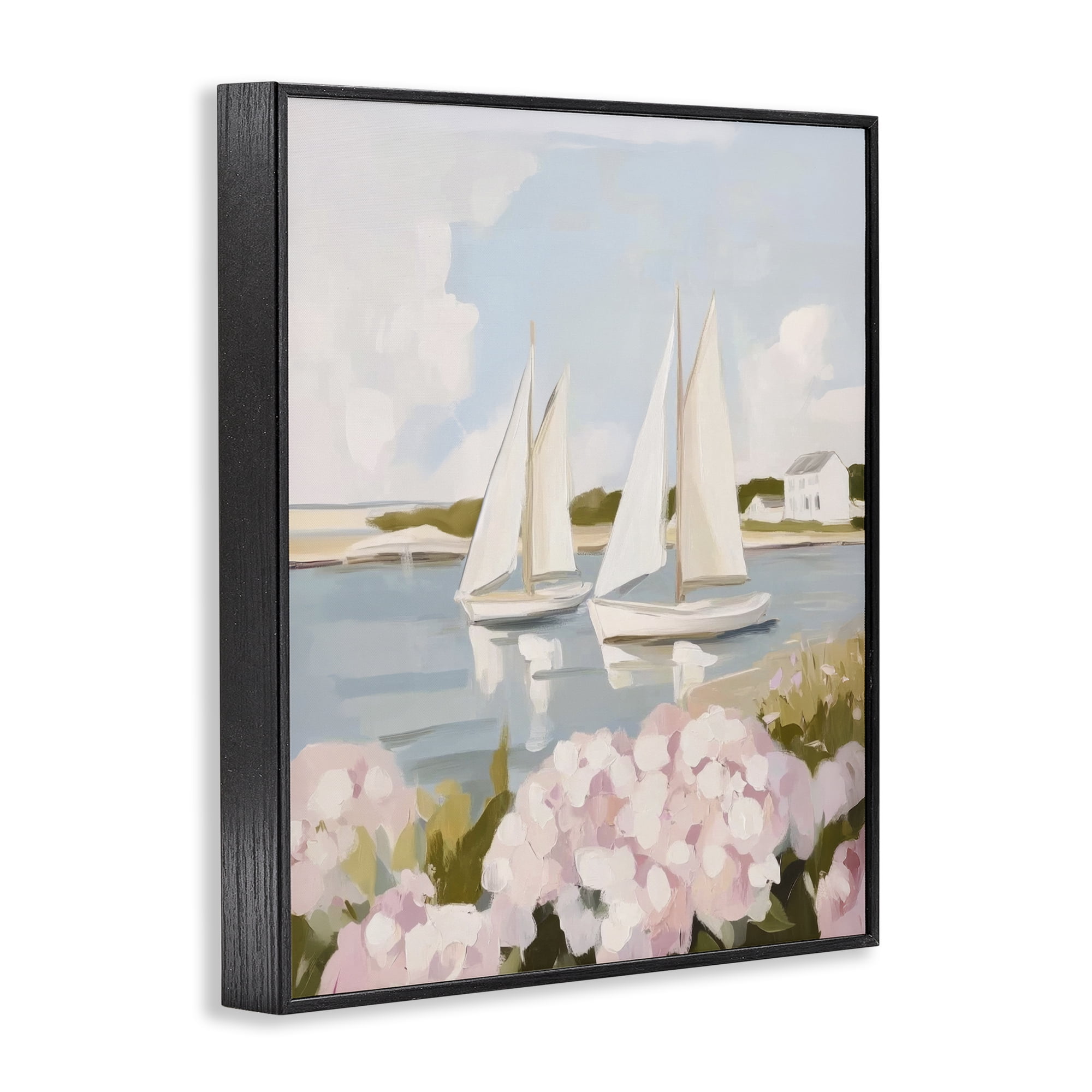 Stupell Industries Sailboat Duo with Pink Hydrangeas Black Framed Giclee Art, design by Sisi and Seb