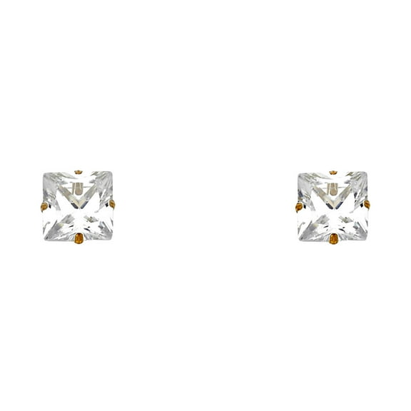 14k Gold 6mm Square Cubic Zirconia Thin Metal Stamped Screw Stud Earrings Stud Earring for Women