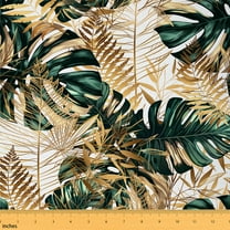 Castle Fairy Tropical Leaves Fabric by the Yard 5 Yards for Teens,Botanical Plants Fabric for Sewing,Green Golden Home Decor Fabric by the Yard,Microfiber Bedroom Decor