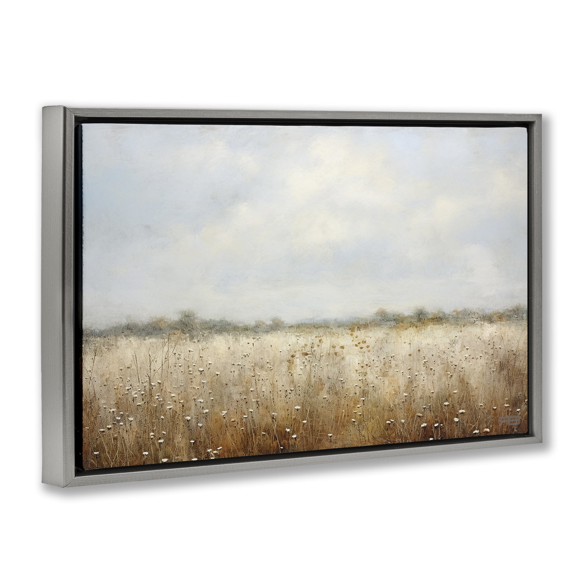 Stupell Industries Soft Daisy Field Landscape Painting Gray Floater Framed Art Print Wall Art, 25 x 17