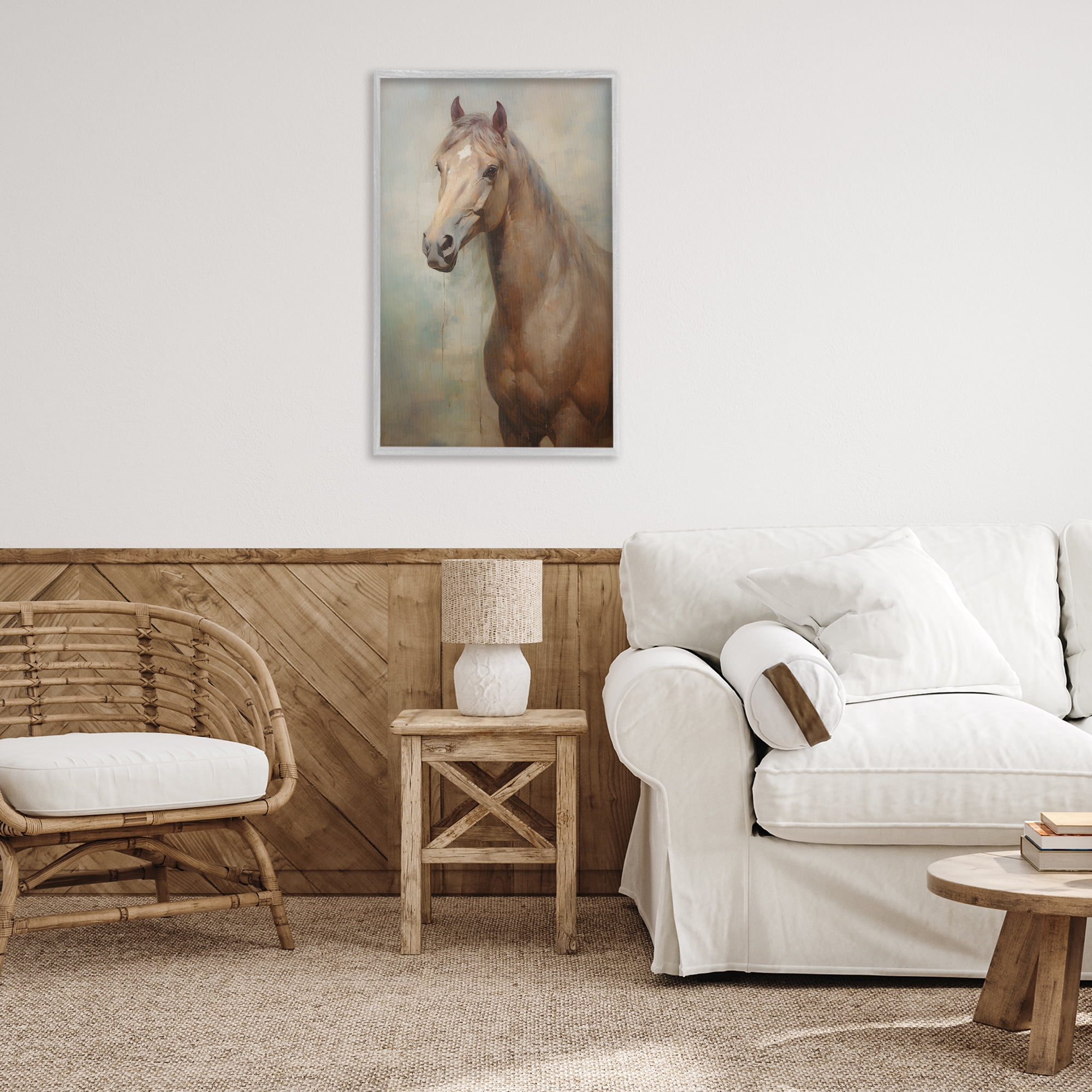 Stupell Industries Tan Horse Visage Animals & Insects Painting Gray Framed Art Print Wall Art, 20 x 30