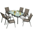 thumbnail image 6 of Spaco 6 Pieces Patio Stackable Dining Chairs with Curved Armrests and Breathable Fabric, Patio Dining Chair, Brown, 6 of 8