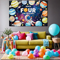 thumbnail image 6 of Outer Space Themed Colorful Banner with Astronaut Planets and Stars Reach Four for the Stars Party Decoration Backdrop Photography Props Kids Birthday Party Decor Background, 6 of 7