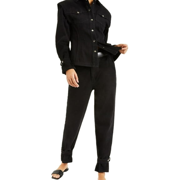 I.N.C Womens Denim Jean Jacket, Black, X-Large