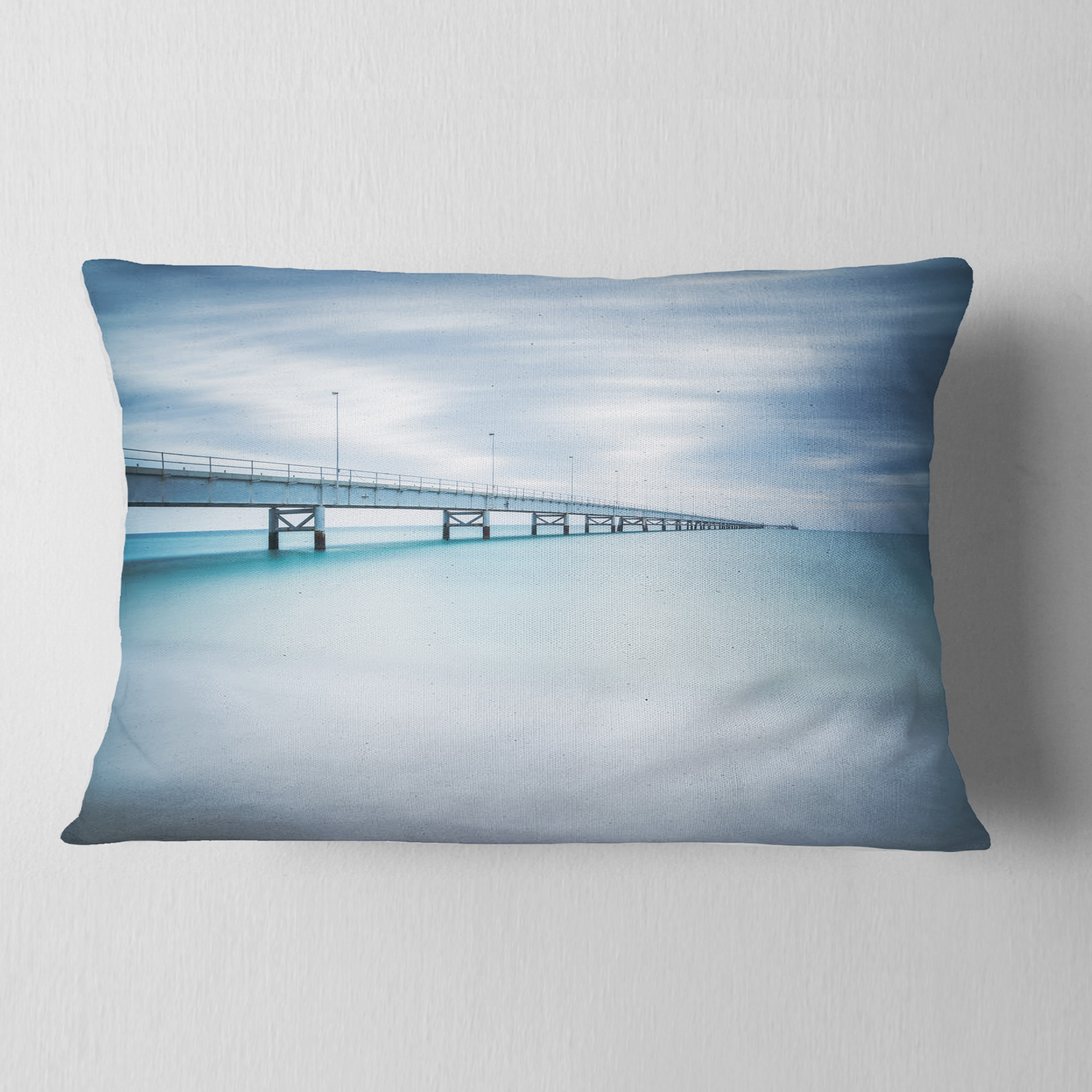 Designart Industrial Pier Side view - Seascape Throw Pillow - 12x20