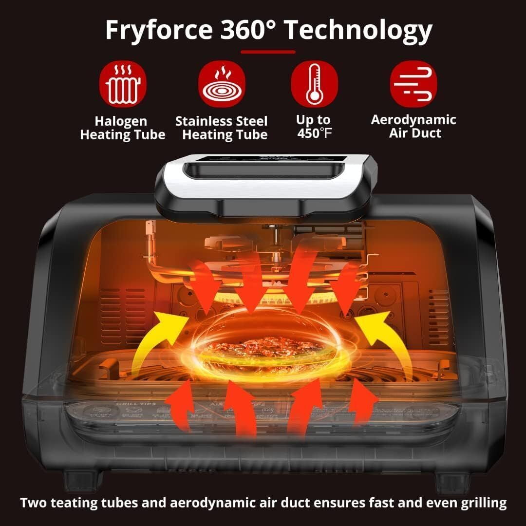 WhizMax 7-in-1 Smokeless Electric Air Grill Fryer Smokeless 1750W 4Qt Flat Top Griddle