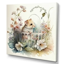 Designart Mouse In Crib With Flowers Canvas Wall Art