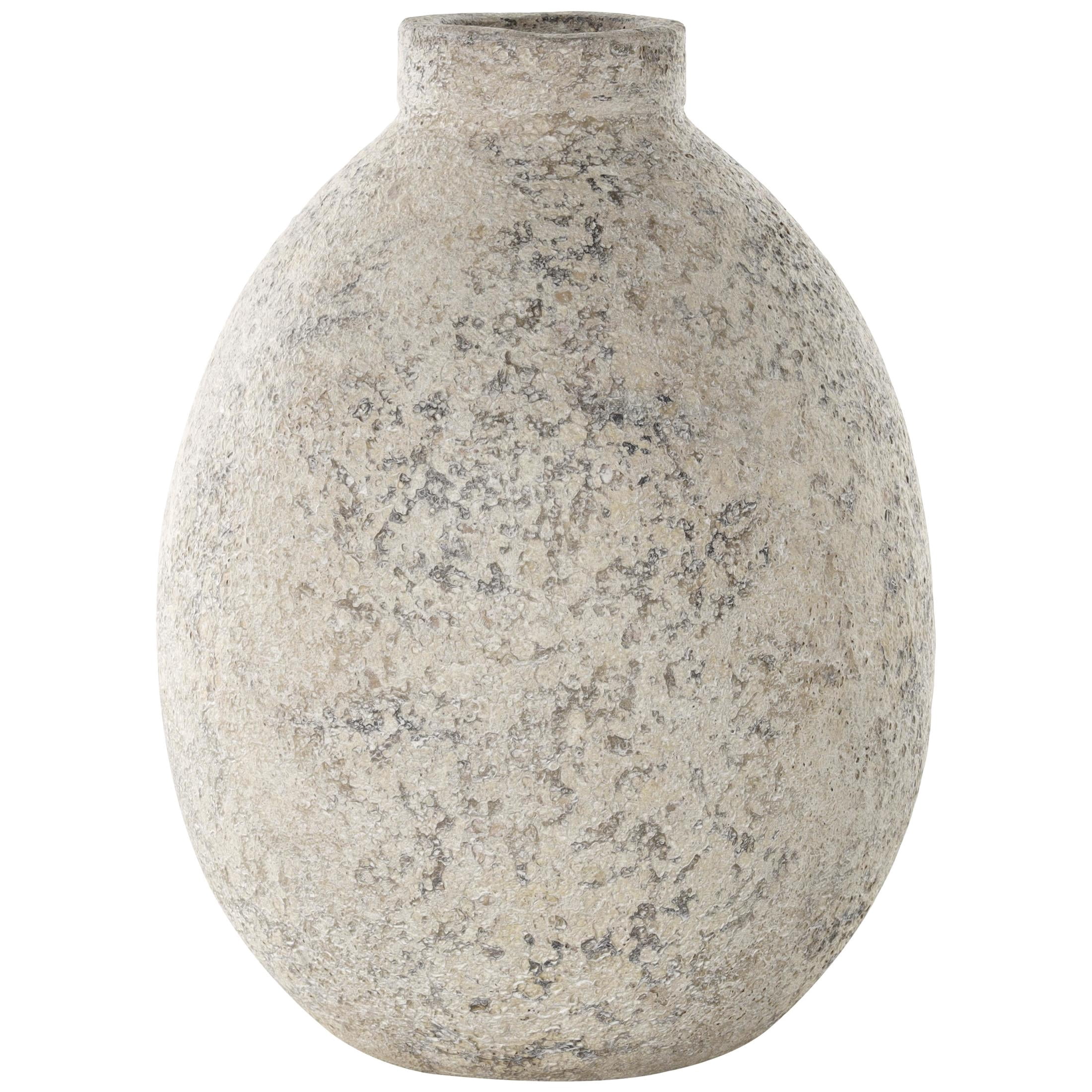 DecMode 14" Handmade Antique Style Textured Beige Ceramic Vase