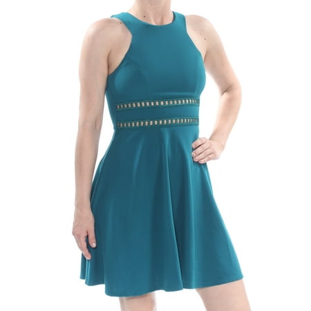 Junior Party Dress - TRIXXI Womens Teal Laddered Inset Scuba Sleeveless Above The Knee Party Dress Juniors Size: 1