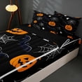 thumbnail image 3 of Homewish Halloween Ghost Bat Zipper Twin Comforter Sets with Fitted Sheet and 2 Pillowcases, Spider Web Pumpkin Zipper Bedding Set, Black Orange, Black Reversible, 3 of 7