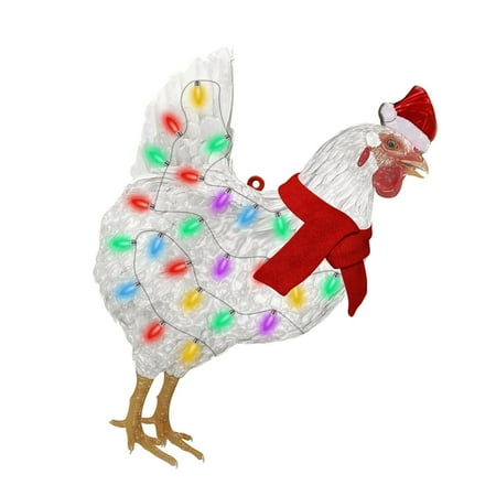 

Famure Light-Up Chicken with Scarf Pendant Christmas Tree Decoration with Light Colorful Christmas Holiday Ornament