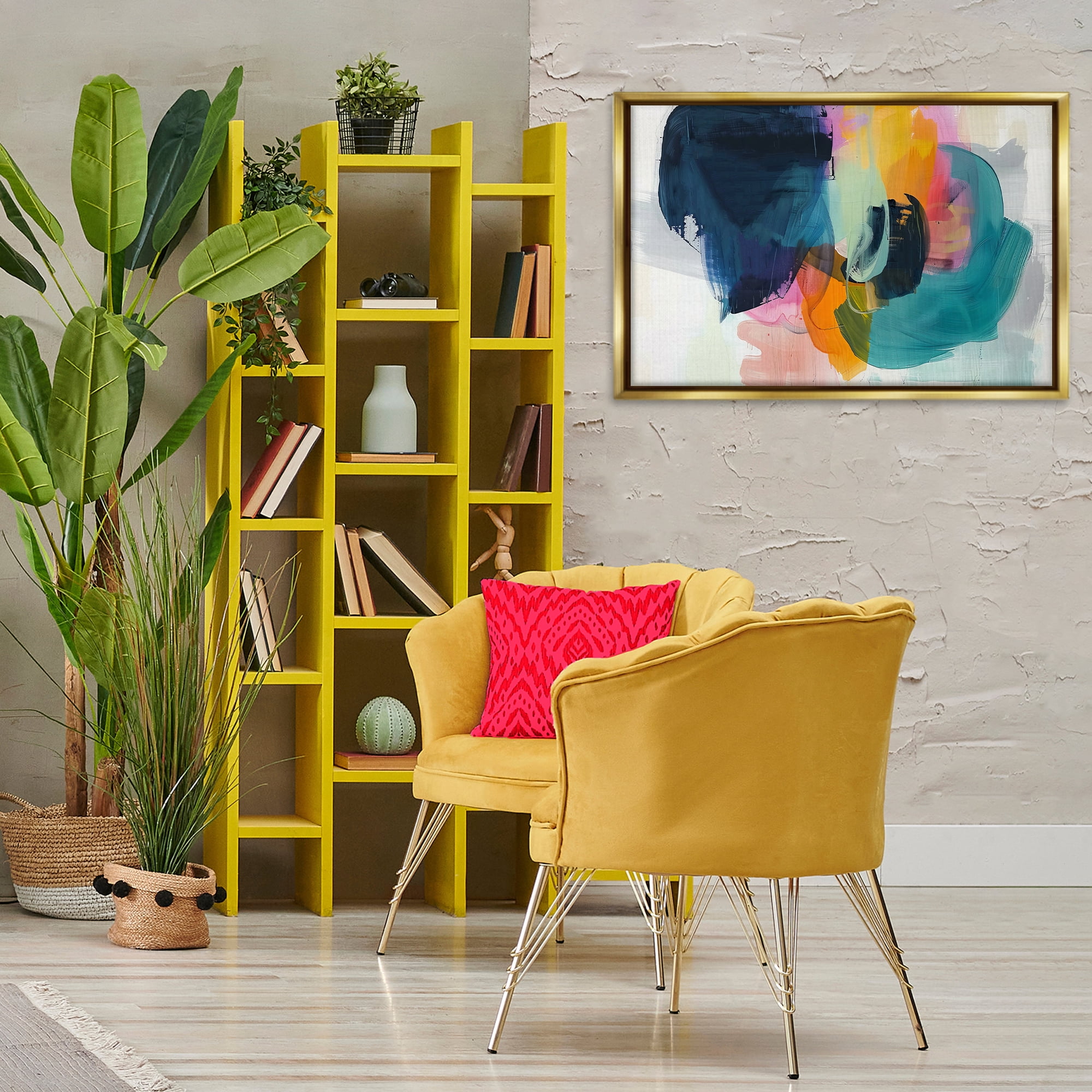 Stupell Industries Bold Hue Paint Strokes Abstract Painting Gold Floater Framed Canvas Art Print Wall Art, 31 x 21