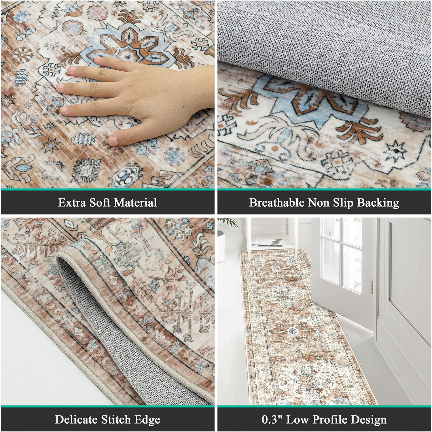 Yamaziot 2'x10' Boho Runner Rug for Hallway, Extre Long Laundry Runner Rug, Farmhouse Kitchen Rug, Non-Shedding Mat for Bedroom, Living Room, Dining Room
