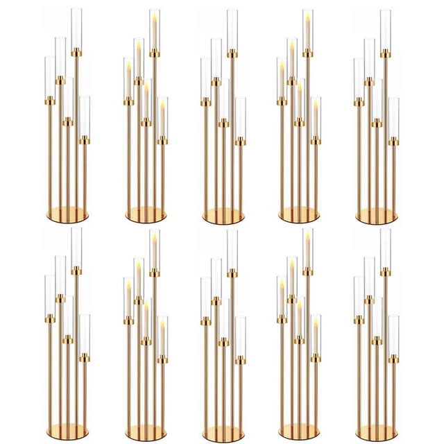Centro de mesa tipo candelabro MEISHAONV Gold con 5 brazos, juego de 10