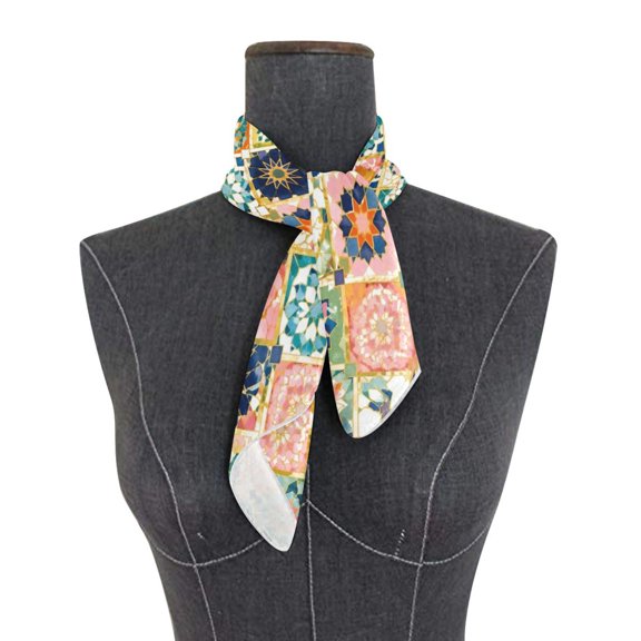 Wobogo Square Scarf In Lightweight Polyester Silk-Feel Neck Scarf for Women Fashion Head Hair Wrap Bandana Boho Tile Vibes Print