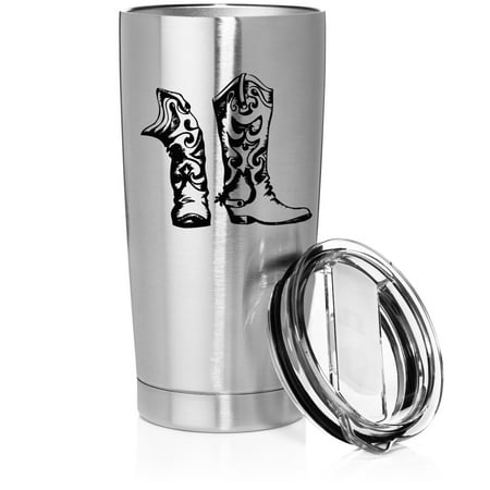 

Smooth Body Tumbler Stainless Steel Vacuum Insulated Travel Mug Cup Gift Cowboy Cowgirl Boots (20 oz Stainless Steel)