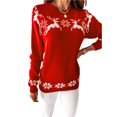 thumbnail image 3 of Musuos Women Christmas Sweaters Long Sleeve Elk Snowflake Print Knit Tops, 3 of 9
