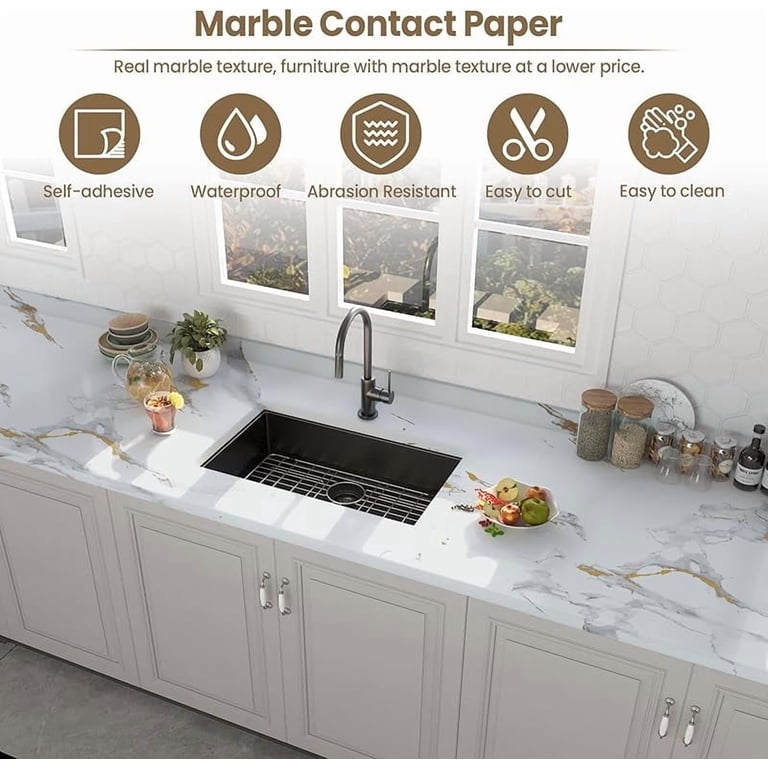 Practicalws Marble Contact Paper – 17.7" X 78.7", Waterproof Peel & Stick, Thickened 5-Layer, For Countertops, Cabinets, Furniture