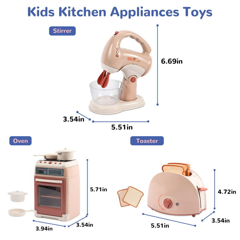 Wisairt Play Kitchen Set, 3Pcs Toy Kitchen Appliance w/Oven Toaster Stirrer  for Toddler Kids, Khaki 