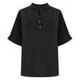 thumbnail image 4 of WERYOUNG Women's Casual Button Down T Shirt Short Sleeve Linen Tee Loose Fit Tunic T-Shirts Holiday Vacation Stylish Top XL, 4 of 6