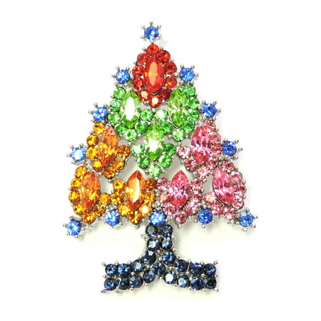 Faship Gorgeous Clear And Red  Crystal Christmas Tree Pin